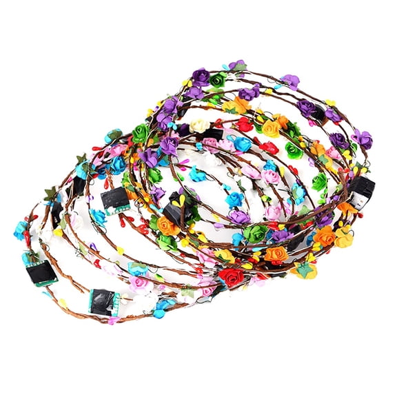 7-Piece LED Flower Hairband Glitter Headpiece Festival Headwear for Bride and Party