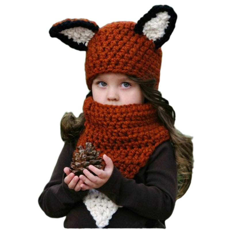 Kids Boys Girls Winter Hat Knit Crochet Dinosaur Hood Scarf Beanie Hat 2-8Y 