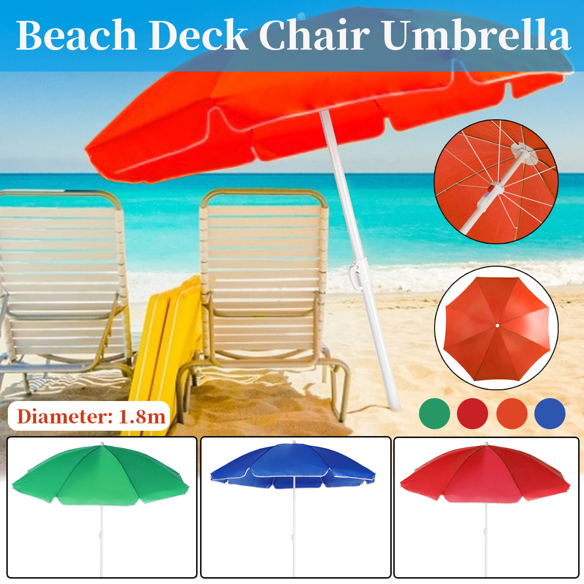 5.9FT 8 Ribs Crank Tilt Beach Umbrella Patio Outdoor Sunshade UV Block Parasol 