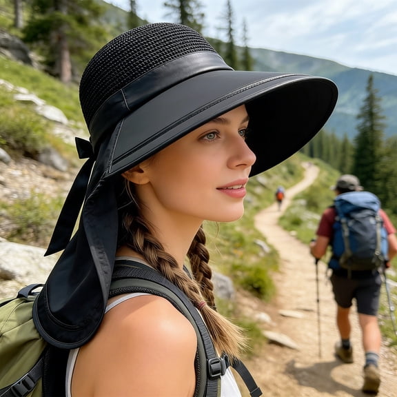 Outdoor Wide Brim Sun Protection Hat, Breathable Windproof Fisherman Hat for Travel Leisure Spring Summer Sunscreen UPF