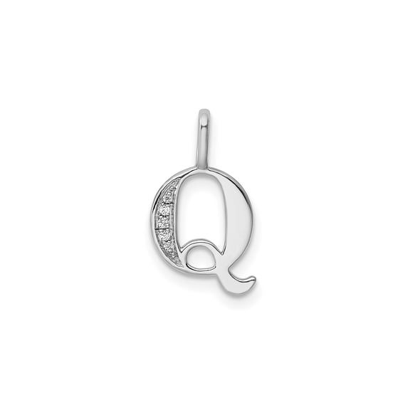 14k White Gold Letter Q Initial Pendant Charm with Pavé Diamond Accents for Women