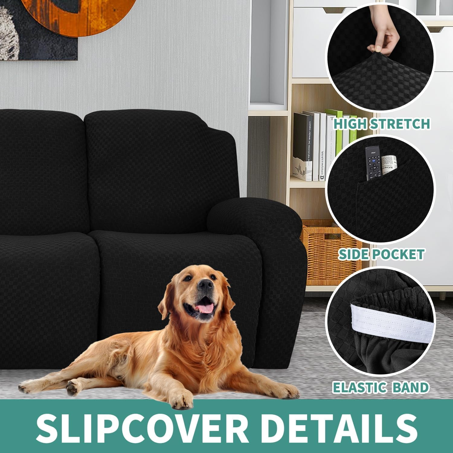 Joqmia Stretch Recliner Slipcover, Jacquard Fabric Recliner Sofa Cover with Elastic Bottom, Furniture Protector Fits Most Reclining