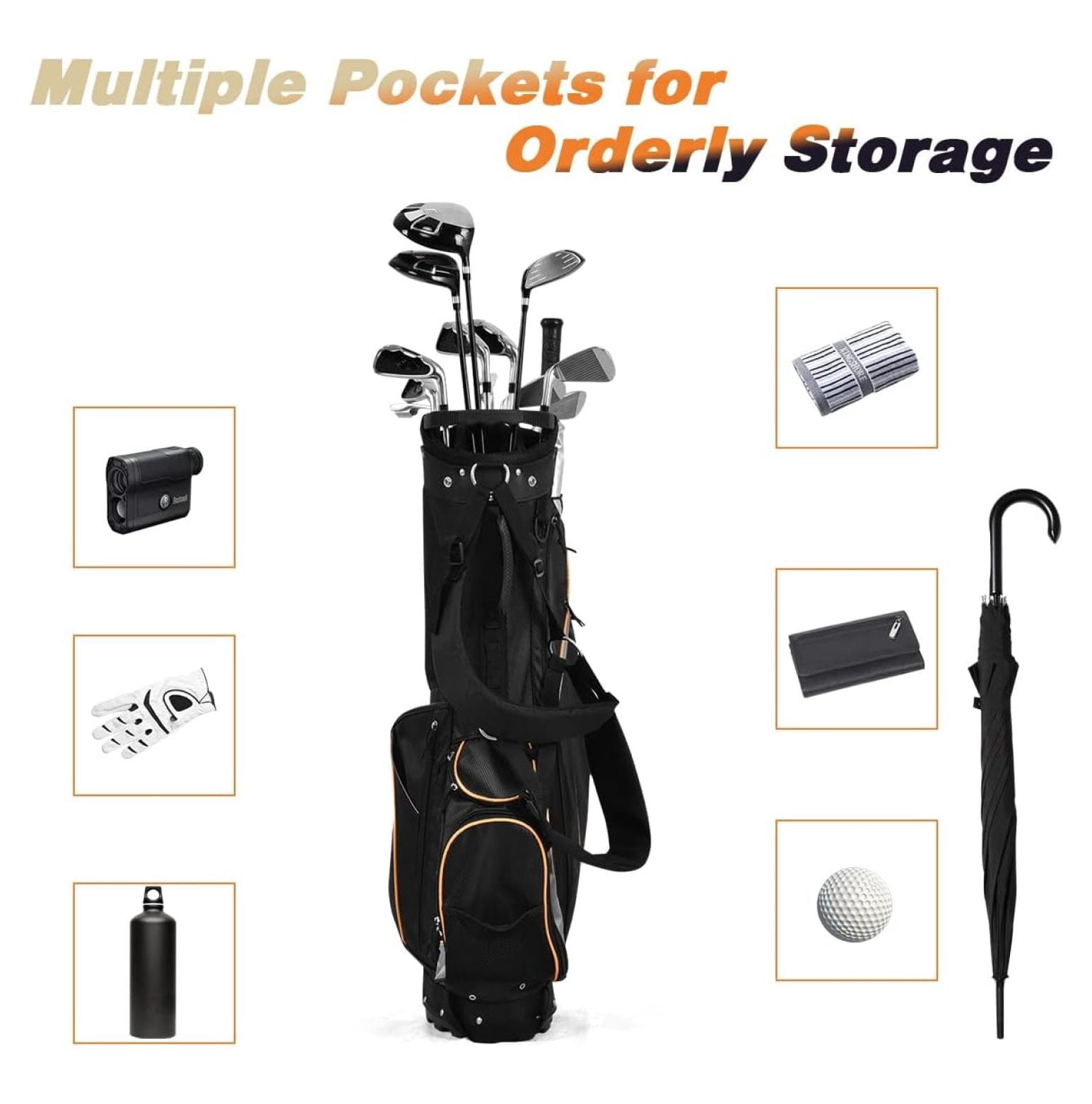 Golf Stand Bag, Golf Cart Bags with 8-Way Divider, Rain Hood & Double Shoulder Straps, Lightweight Portable Club Bag for Men Women