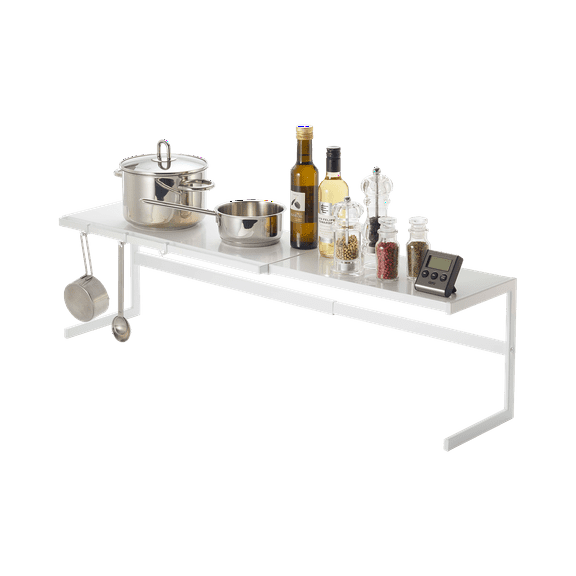 Yamazaki Home Expandable Countertop Shelf, White, Steel, Large, Supports 23 pounds, Expandable