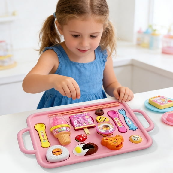 Pretend Play Dessert Food Set with Tray for Kids, Cute Snack Ice Cream Kitchen Role Play Toy, Top Christmas Birthday Holiday Gift, Educational Fine Motor Learning Toy for Toddler Boys Girls Ages 3