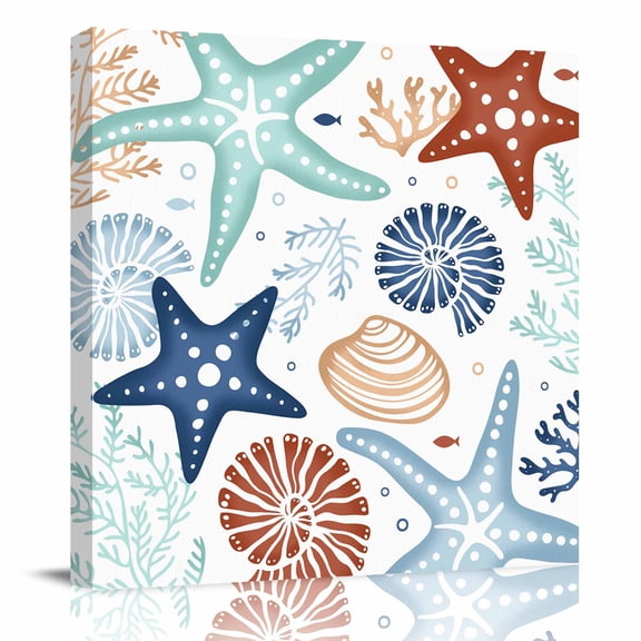 Canvas Print Wall Art Oil Paintings Marine Starfish Shell Coral on White Picture Prints Artwork for Living Room Kitchen Bathroom Bedroom