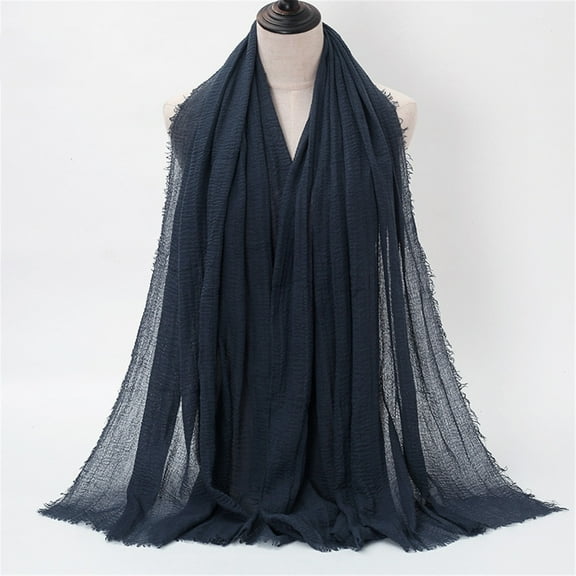 BAODANN Women Solid Crinkle Vintage Soft Scarf With Fringed Long Edges Scarves Scarves Women Winter Men's Winter Scarf Satin Sleep Scarf Toddler Scarf Two in One Protective Scarf