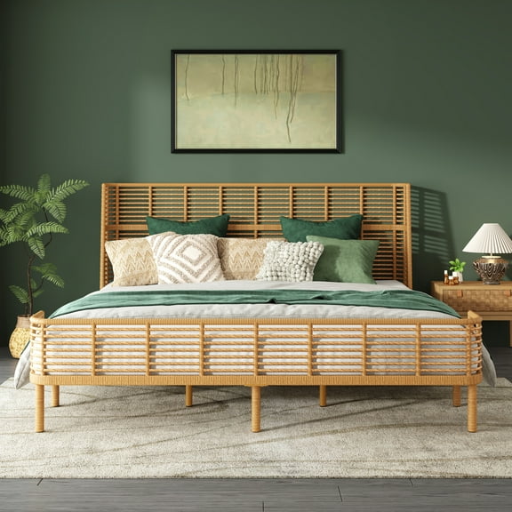 Christopher Knight Home King Size PE Wicker Bed Frame, Wingback, Metal Support, No Box Spring, Natural