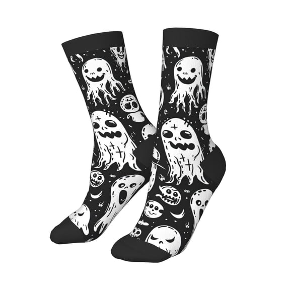 Kids Girls Boys Socks - Black White Spooky Ghosts Comfort Breathable Crew Socks for Boys Girls Kids, Soft Athletic Running Socks for Boys Socks 6-10 Years Old