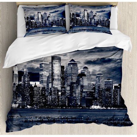 City Duvet Cover Set Dramatic View Of New York Skyline From The
