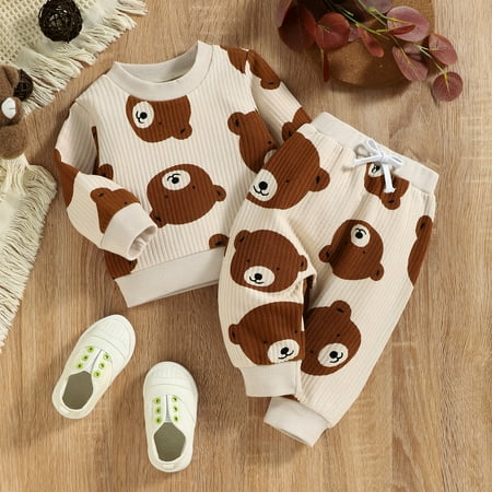

Hunpta Toddler Boys Girls Long Sleeve Cartoon Prints Ribbed T Shirt Tops Sweater Pants Outfits