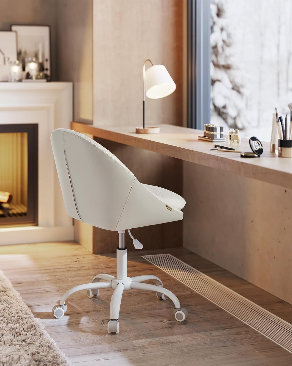 VASAGLE Office Chair, Vanity Chair, Desk Chair, Sherpa and Synthetic Leather, Foam Padding, Adjustable Height, for Home Office, Study, Bedroom