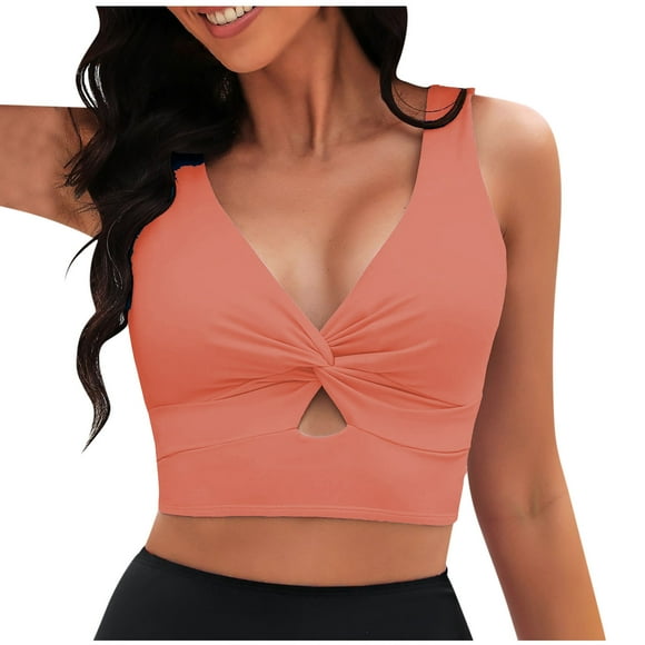 Hinvhai Bikini Tops for Women Clearance Cropped Tankini Tops Beach Padded Knot Twist Cut Out Adjustable Tank Swimwear Top Only Watermelon Red S(S)