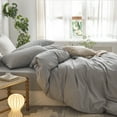 thumbnail image 3 of MooMee Striped Duvet Cover Set Full 100% Washed Cotton Linen Like Textured Breathable 3-Piece (Light Grey& White Wide Stripes), 3 of 6