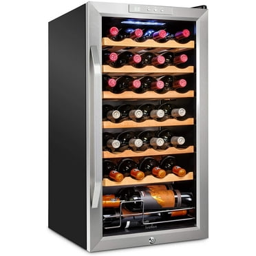 Ivation 28 Bottle Compressor Wine Cooler Refrigerator with Lock, Silver