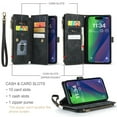 thumbnail image 4 of Zipper Wallet Case for iPhone 15 Plus, Premium PU Leather Wrist Hand Strap Card Slots Holder Flip Folio Cover with Magnetic Suction Kickstand Large Capacity Shockproof Case, Black, 4 of 8