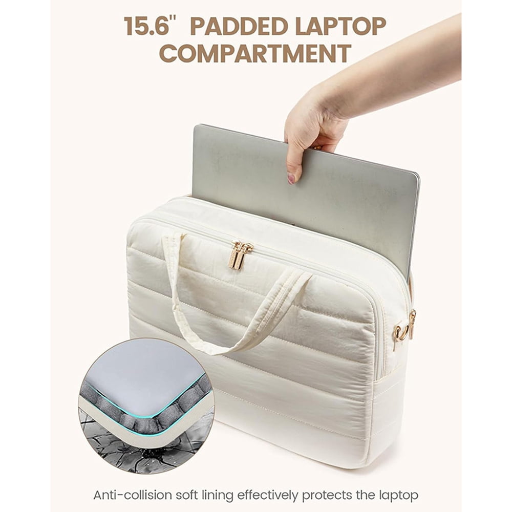 Laptop Bag for Women, Puffer Tote Bag for Work 15.6 Inch Large Computer Briefcase for Teacher Nurse, Quilted Lightweight Casual Shoulder Bag For Travel, Daily
