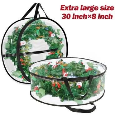 WeGuard 2 Pack Christmas Wreath Storage Container 30" - Transparency Xmas Holiday Garland Storage Bag with Clear Window and Tear Resistant Fabric