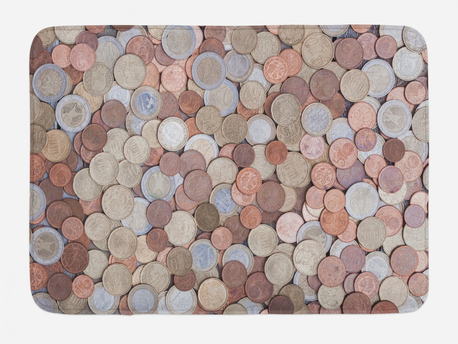 Money Bath Mat, Close Up Photo of Coins European Union Euros Cents on