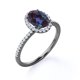 thumbnail image 3 of JeenMata Anillo de Compromiso de 1,50 TCW con Diseño Pavé, Alejandrita y Moissanita de Corte Ovalado Creadas en Laboratorio, Engaste de Halo, Baño de Oro Negro de 18 K sobre Plata, 3 of 6
