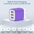 thumbnail image 2 of 3 Port USB Wall Charger, KIGPOZI Type C Charger Block with 3pack USB C Cable Phone Cables Cables Type C Charging Cords, Android Charger USB Plug Power Station Charging Brick Type C Block[Purple], 2 of 9