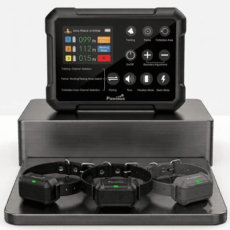 Pawious Wireless Dog Fence & Forbidden Area - 3 Dog Set High Precision Wireless Containment System for Up to 5 Acres Real-Time Distance Monitoring