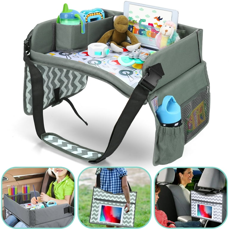 Gray Kids Travel Activity Lap Tray by Lil Tots Gear Children Car Seat Road  Trip Portable Traveling Accessories Snacks, Drawing, Coloring Waterproof