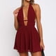 thumbnail image 4 of Vestido Corto Vestido sin espalda de dama Halter Cuello en V profundo Sexy sin mangas con cordones Vestidos de noche Ygjytge Vino Tinto L para Mujer, 4 of 6