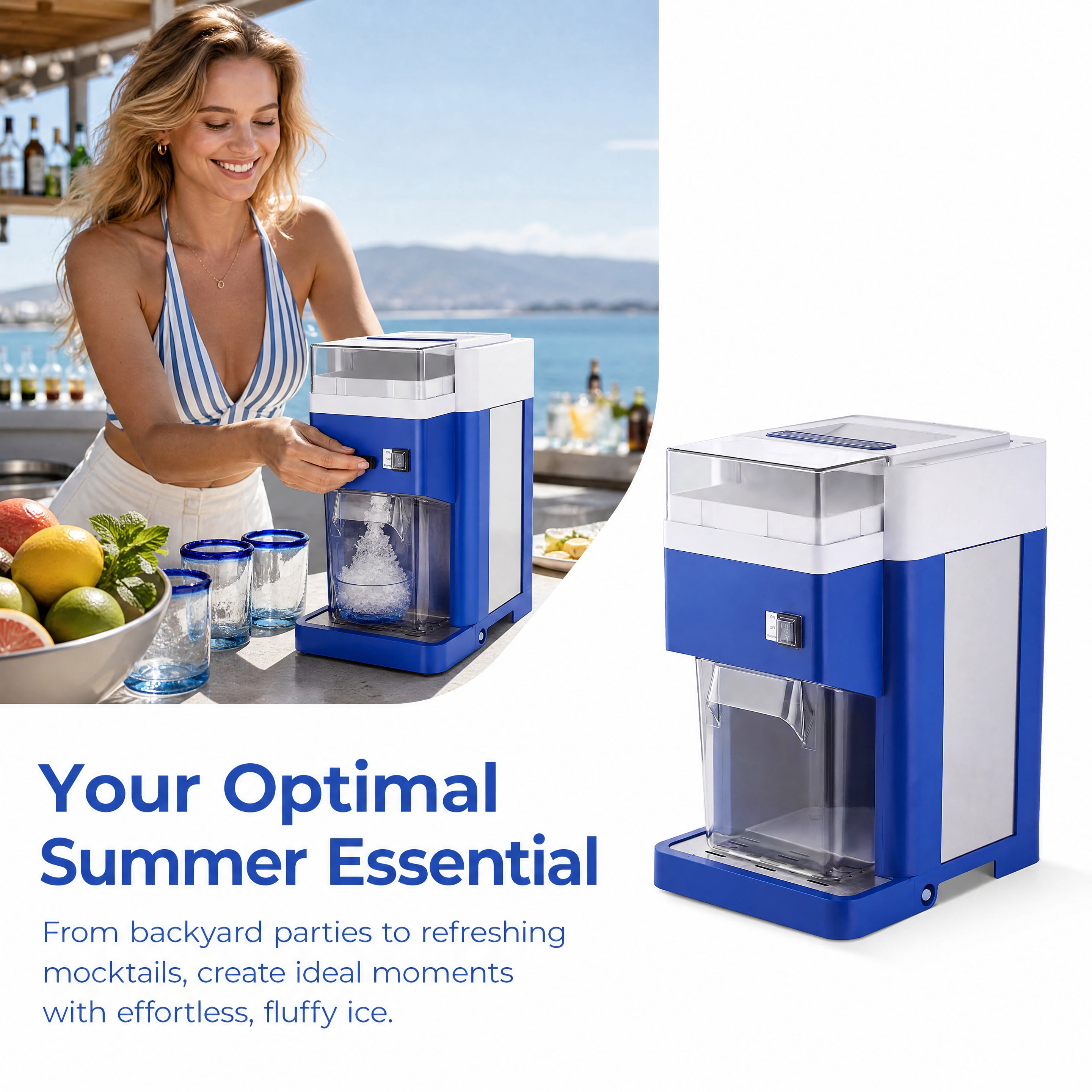 Commercial Electric Ice Shaver Machine 1.8L Large Capacity Snow Cone Maker 300W Motor Stainless Steel Blades Fluffy Shaved Ice Machine for Home Party Dessert Shop Restaurant Blue