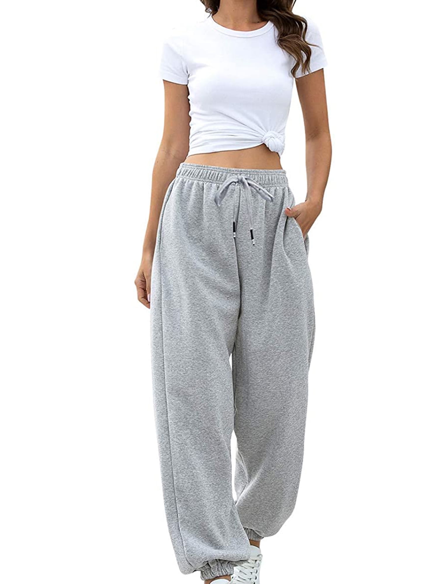Womens Yoga Pants with Pockets Sweatpants Drawstring Lounge Joggers Running Active Casual Trousers
