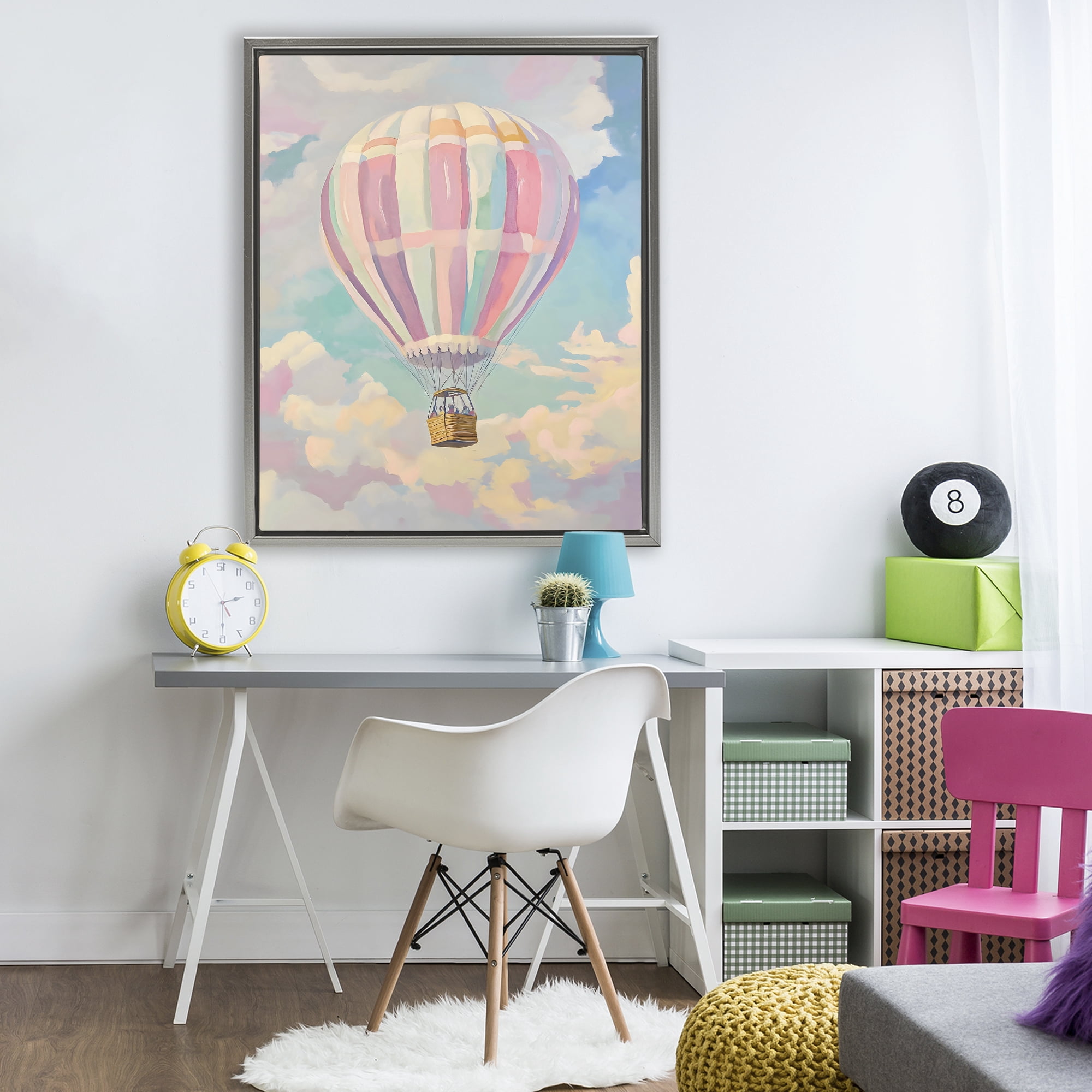 Stupell Industries Pastel Hot Air Balloon Gray Framed Floater Canvas Wall Art, design by The Prints Vibe