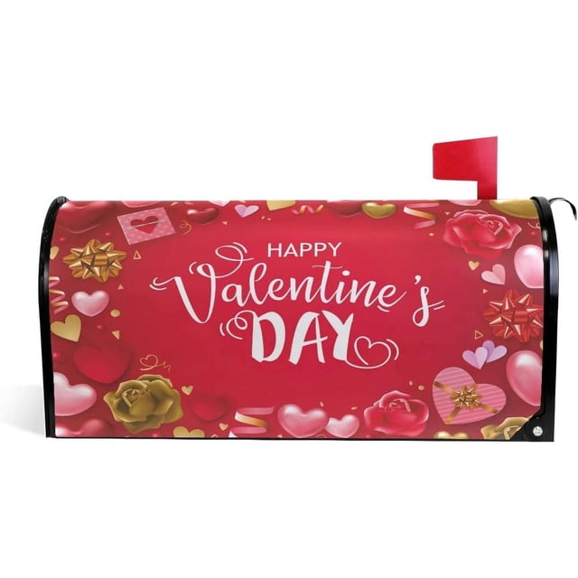 Valentines Day Love Hearts Magnetic Mailbox Cover Mailbox Wrap Post Letter Box Cover Home Decorative for Standard Mailboxes