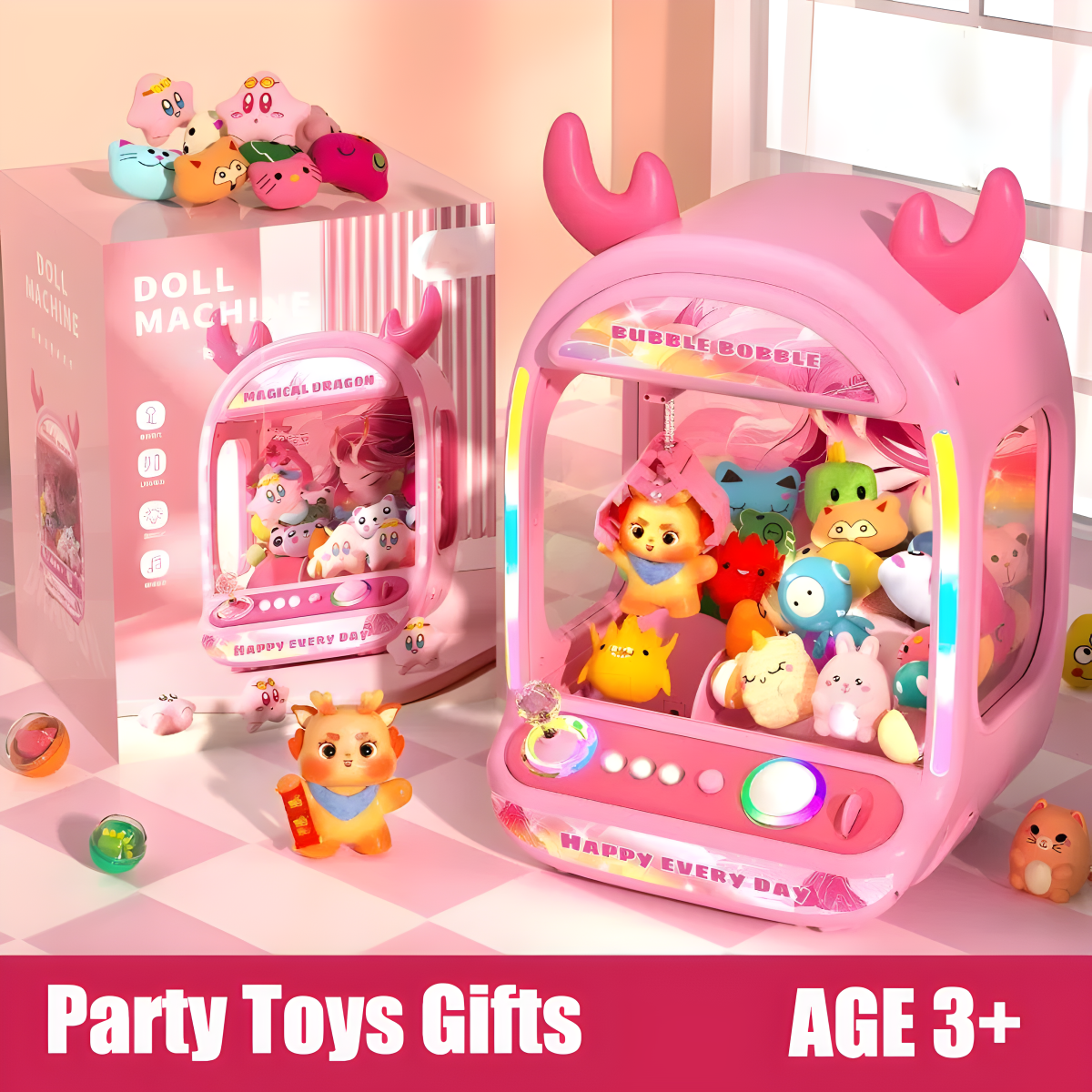 HNH Claw Game Machine, Unicorns Claw Machine for Kids, Mini Vending Machine with LED&Music, Rechargable Claw Arcade Games Toys for Girls and Boys Gifts, Children's Day Gifts