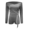 thumbnail image 4 of Mono corto informal de vendaje estampado con cuello en V y manga larga para mujer a la moda Pompotops  ulkah944862, 4 of 5