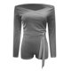 thumbnail image 4 of Mono corto informal de vendaje estampado con cuello en V y manga larga para mujer a la moda Pompotops  ulkah944864, 4 of 5
