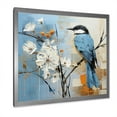 thumbnail image 2 of Designart "Minimalist Blue Bird With White Blossoms" Birds Of Paradise Picture Framed Canvas Prints, 2 of 5