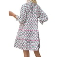 thumbnail image 2 of Floral Print Loose Long Sleeved Women V-neck Ruffle Tassel Mini Dress, 2 of 7