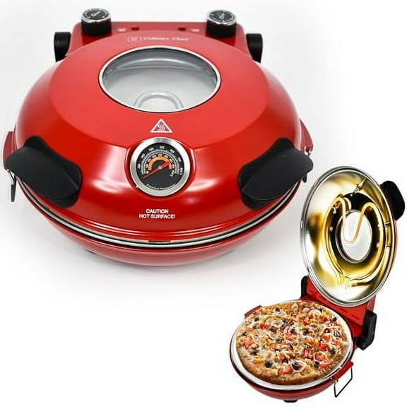 CULINARY CHEF Electric Pizza Oven with Ceramic Stone, Viewing Window, Adjustable Heat Control, Timer and 1200W Baking Power, DIY Homemade Pizzeria, Large 12” Pie Capacity