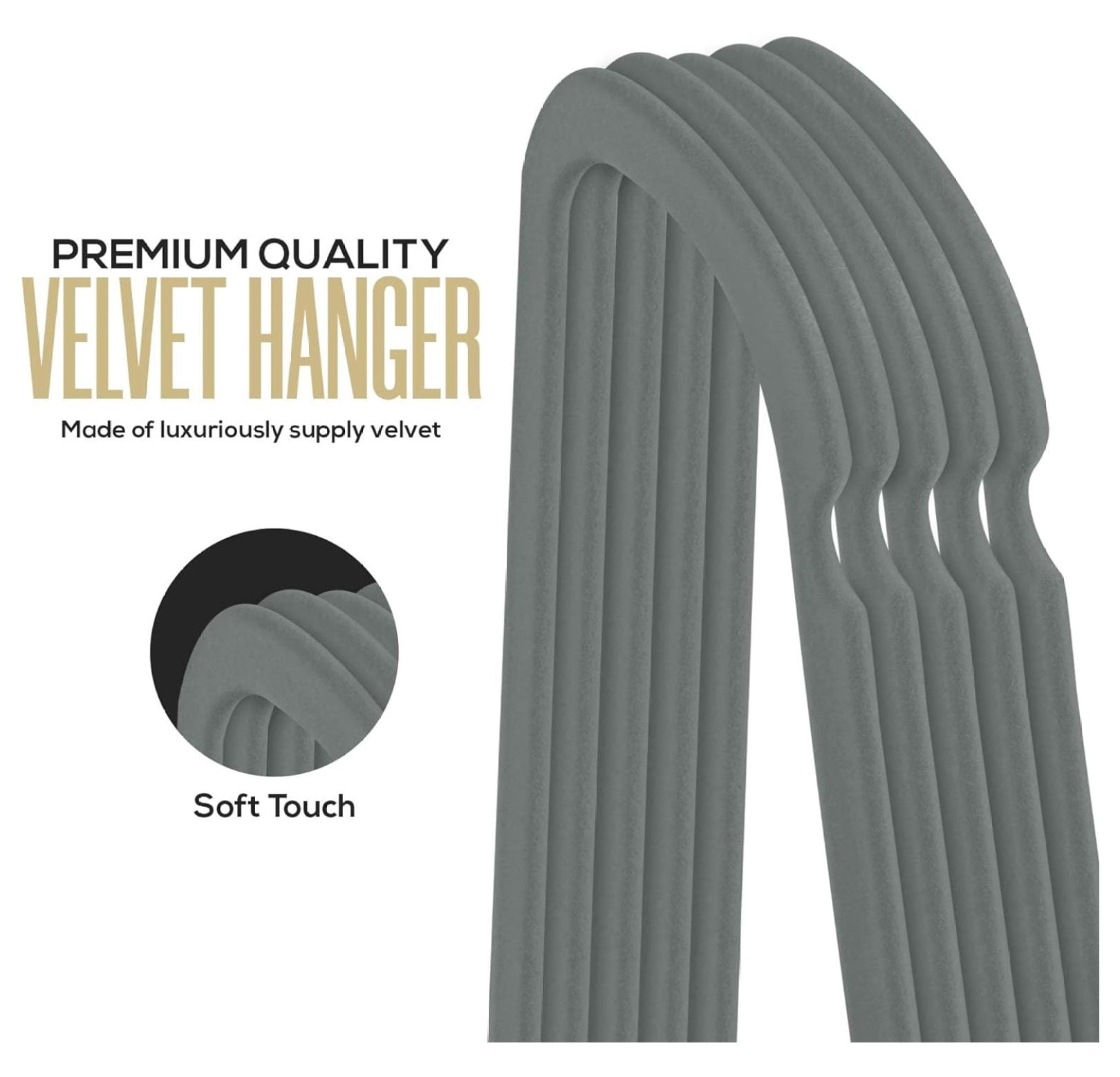 KriKac Velvet Hangers 100 Pack - Non-Slip Clothes Hangers - Grey Hangers - Suit Hangers with 360 Degree Rotatable Hook - Heavy Duty Coat Hangers - Pants Hangers