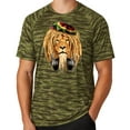 thumbnail image 1 of Mens Rasta Lion with Headphones Rastafarian Moisture-Wicking Camo Tee Shirt, Large Olive Drab, 1 of 5
