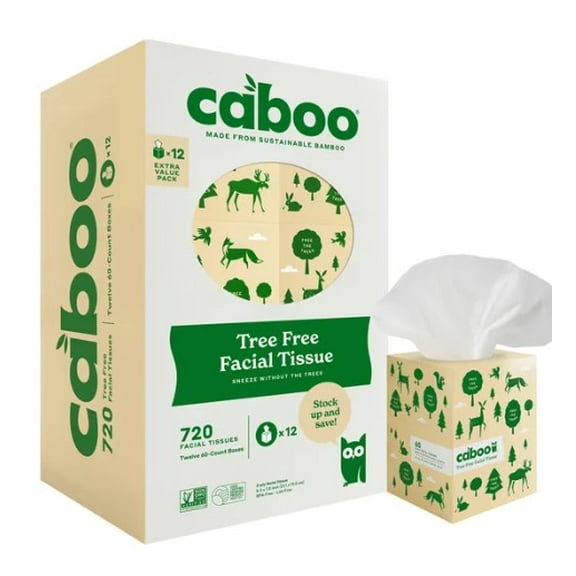 Caboo Bamboo Facial Tissue, 3-Ply, 60 Sheets, 12-count