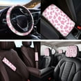 thumbnail image 4 of HUIACONG Pink Cow Print Car Seat Covers Full Set for Women Cute Car Accessories Steering Wheel Cover with Coasters Center Console Cover Seat Belt Pads Headrest Cover Key Chain 14 Pcs Universal Fit, 4 of 5
