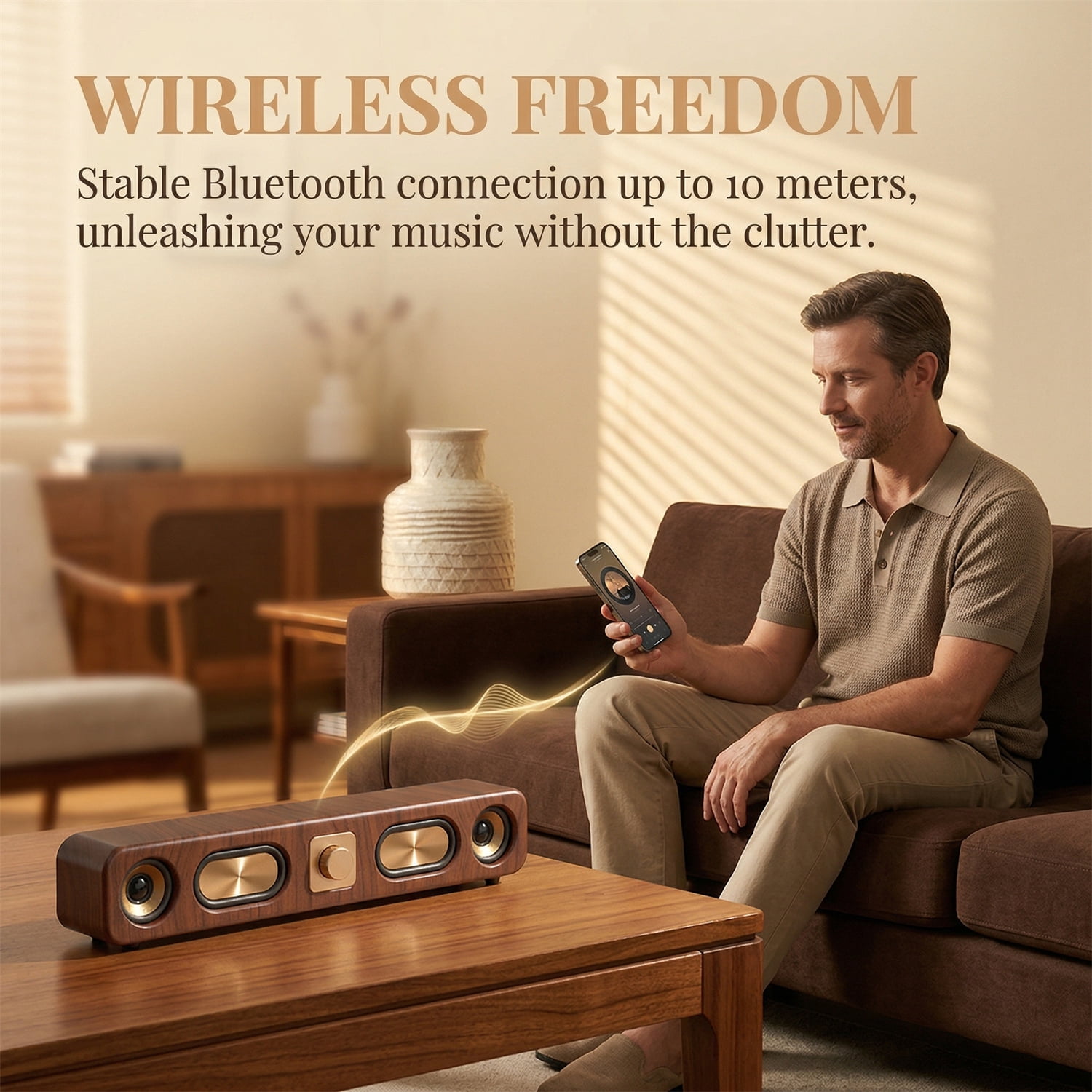 RIDWIND Retro Wood Bluetooth Speaker, Portable Mini Wireless Speaker, Vintage Wooden Speaker with 10W Stereo Sound, Perfect for Cafes, Restaurants, Vintage Cloth Stores, Bedroom,Brown