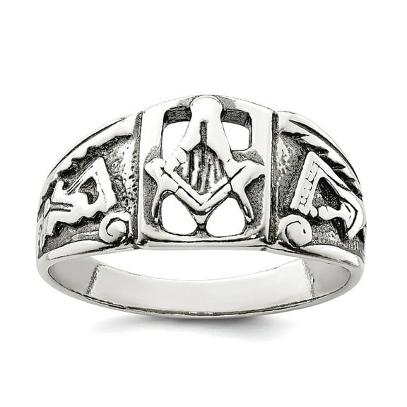 925 Sterling Silver Solid Oxidized Antiqued Masonic Ring Size 9 4mm Wide Ring for Women - 5.3 Grams