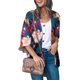 thumbnail image 1 of Chaqueta para mujer, transpirable, amigable con la piel, frente abierto, estampado floral, para fiesta en casa, color burdeos, 3XL, 1 of 5