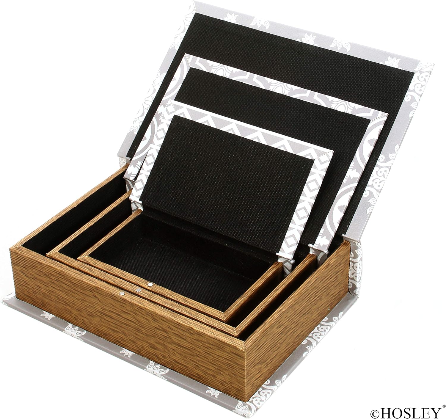 Hosley Set of 3, Wooden Gray Paisley Storage Memory Book Box - image 3 of 8
