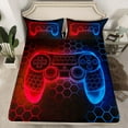 thumbnail image 2 of Homewish Red Blue Gamepad Full Size Sheets for Boy, Fashion Honeycomb Abstract Bed Sheets, Modern Video Game Sheet Sets, Luxury Bedroom Decor, 4-Piece, 2 of 7