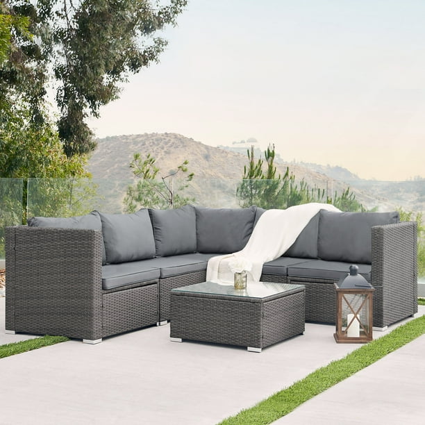 BELLEZE Vaira 6 Piece Patio Conversation Set Outdoor Rattan Sectional