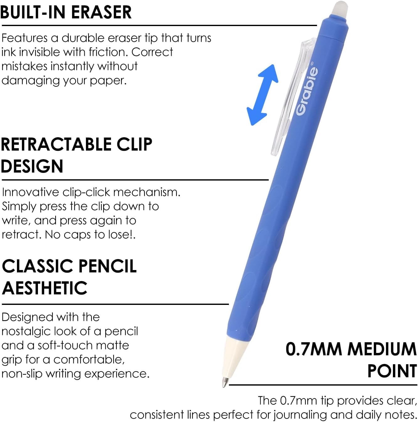 Erasable Gel Pens, Medium Point 0.7 mm Erasable Pens, Make Mistakes Disappear for Drawing Writing Planner, Pack of 6, Black