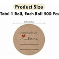 thumbnail image 2 of 1 Roll 500Pcs Round Dot Self Adhesive Paper 50mm Brown Sticker Rolls Handmade with Love Thank You Printed Paper Labels for Thanksgiving Day, 2 of 3